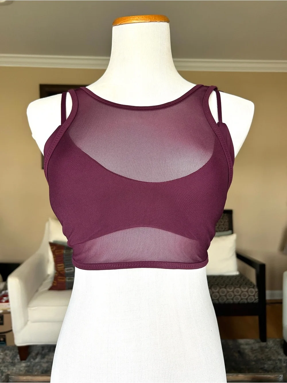 BECCA Muse Mesh-Overlay Multi-Way Bralette Bikini Top Aubergine Deep Purple NWOT - Picture 5 of 12